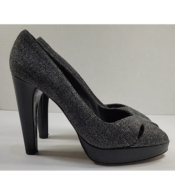 Stuart Weitzman Grey Tweed Peep Toe Stiletto Pumps Heels Size 8.5 - Picture 8 of 16